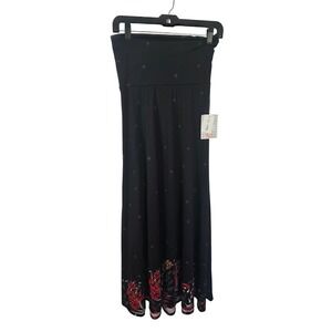LuLaRoe Maxi Skirt XS Black Red Floral Border Print Yoga Waist Long Skirt NWT
